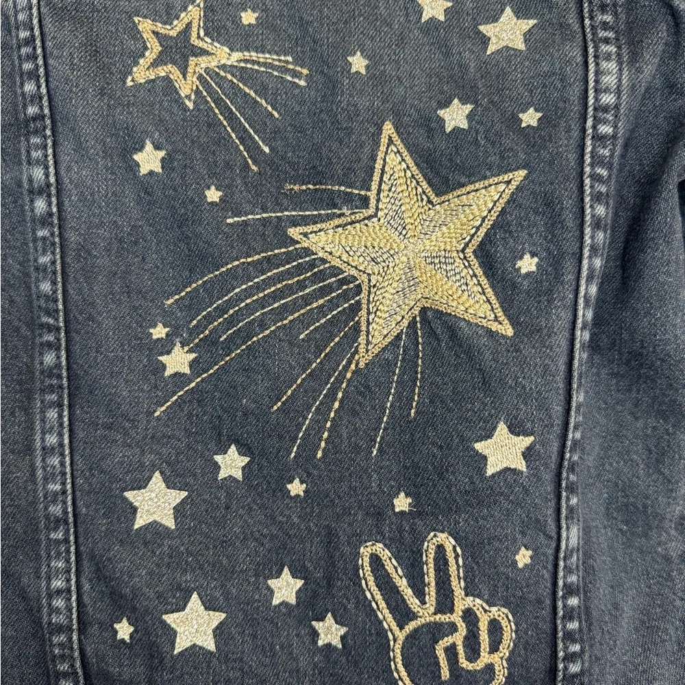 GAP Kids Star‎ Denim Jacket XS 4-5 Shooting Star Peace Sign Dark Indigo